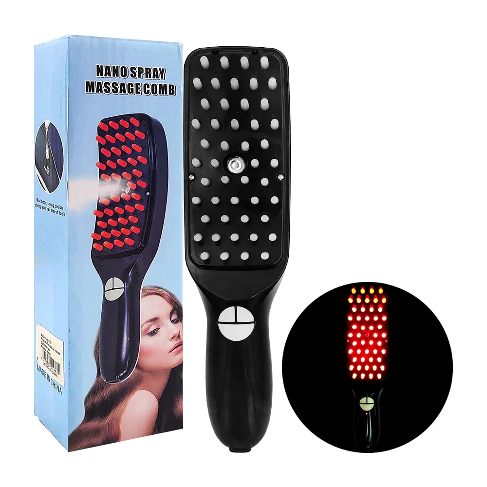 Peine de plástico masajeador con fototerapia, 3 velocidades y humidificador, variedad de colores / nano spray massage / zqs-100