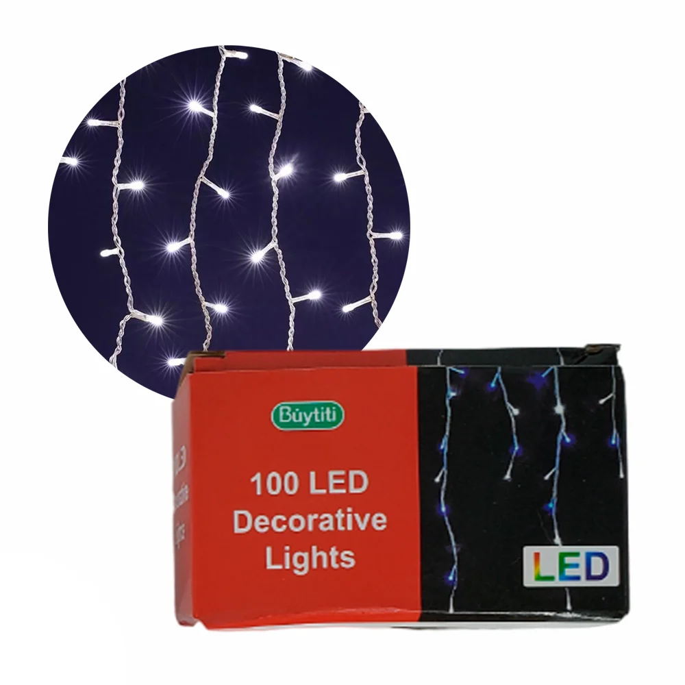 Serie cascada tipo lluvia de cable transparente buytiti con 100 luces led en color blanco / zsd-035