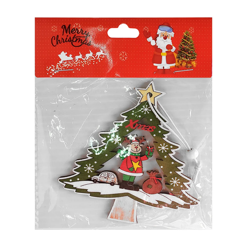 1pza Adorno colgante de madera con forma de árbol de navidad y personajes navideños, 11cm, variedad de diseños / zsd-108