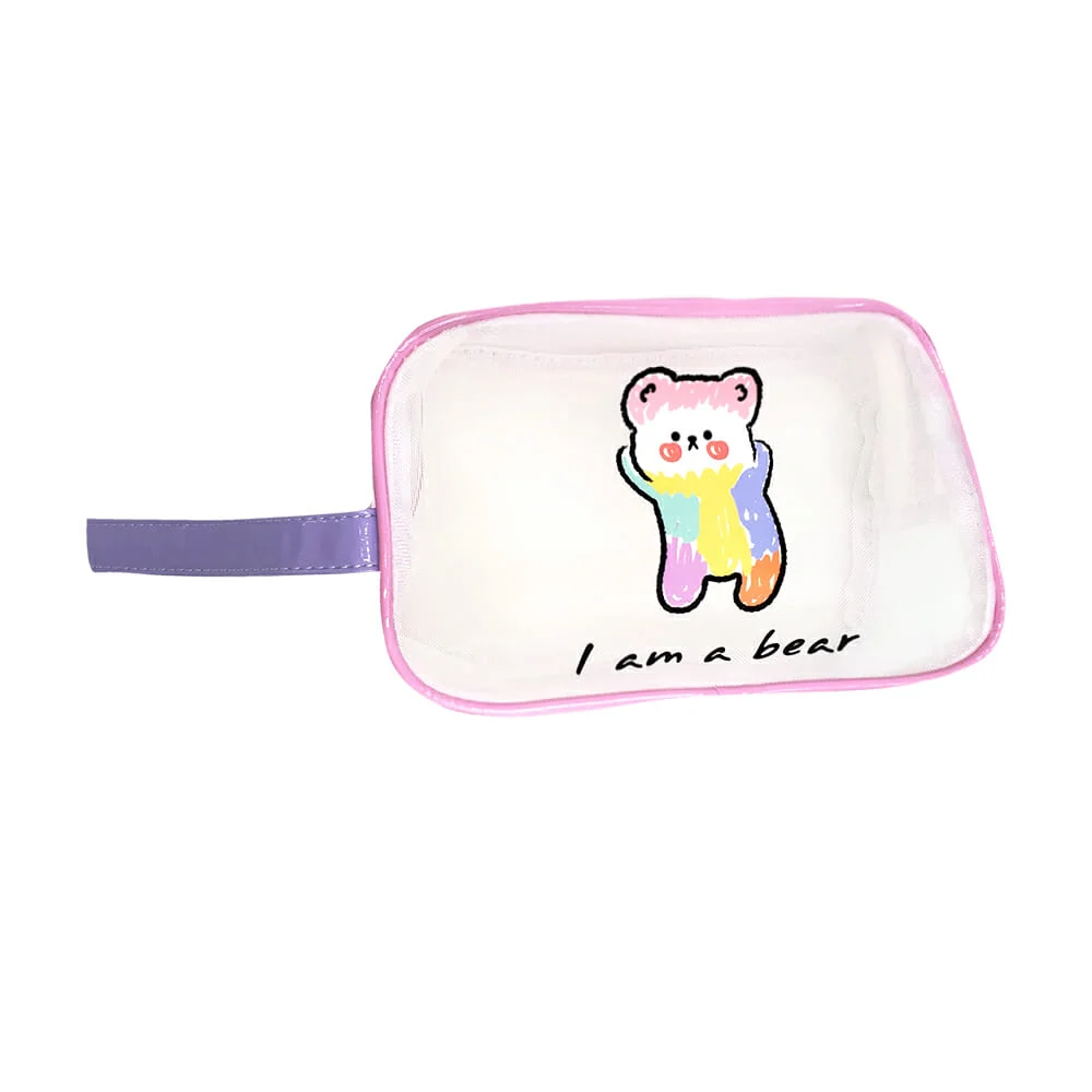 Bolsa cosmetiquera multifuncional translúcida chica tipo malla con agarradera, variedad de diseños / i am a cat / factory outlet