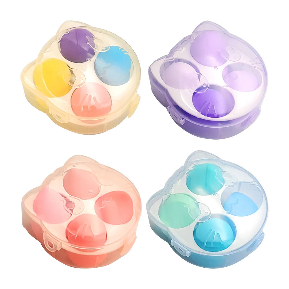 Estuche de plástico en forma de gato con 4 esponjas aplicadoras de maquillaje, variedad de colores / zxq01441