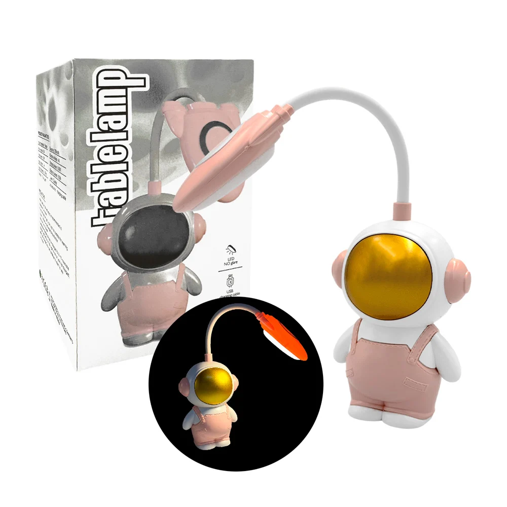 Lámpara recargable para escritorio con forma de astronauta y brazo flexible, 250mah, variedad de colores / zxq01979