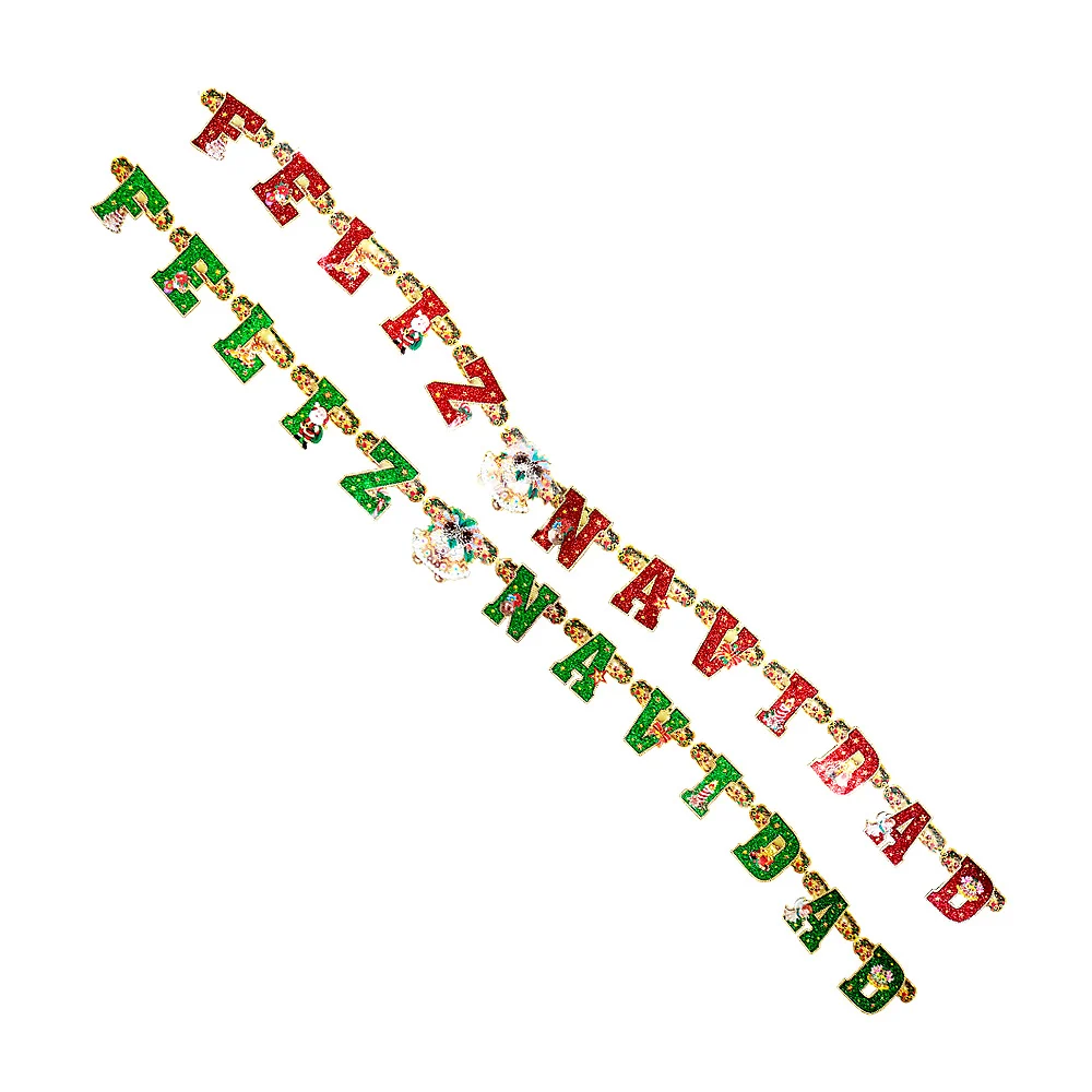 Banderín móvil de feliz navidad con diamantina y efecto 3d, variedad de colores / merry christmas