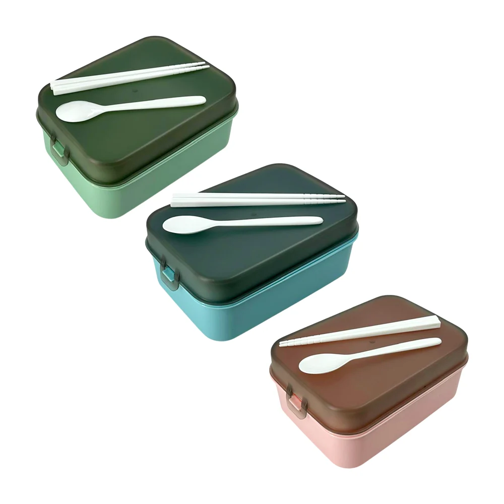 Tupper rectangular de plástico con 2 niveles y cubiertos, variedad de colores / zy-ct8803