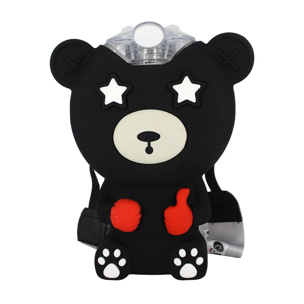Botella cantimplora de plástico transparente con funda de silicona en forma de oso con correa / zy-cup044