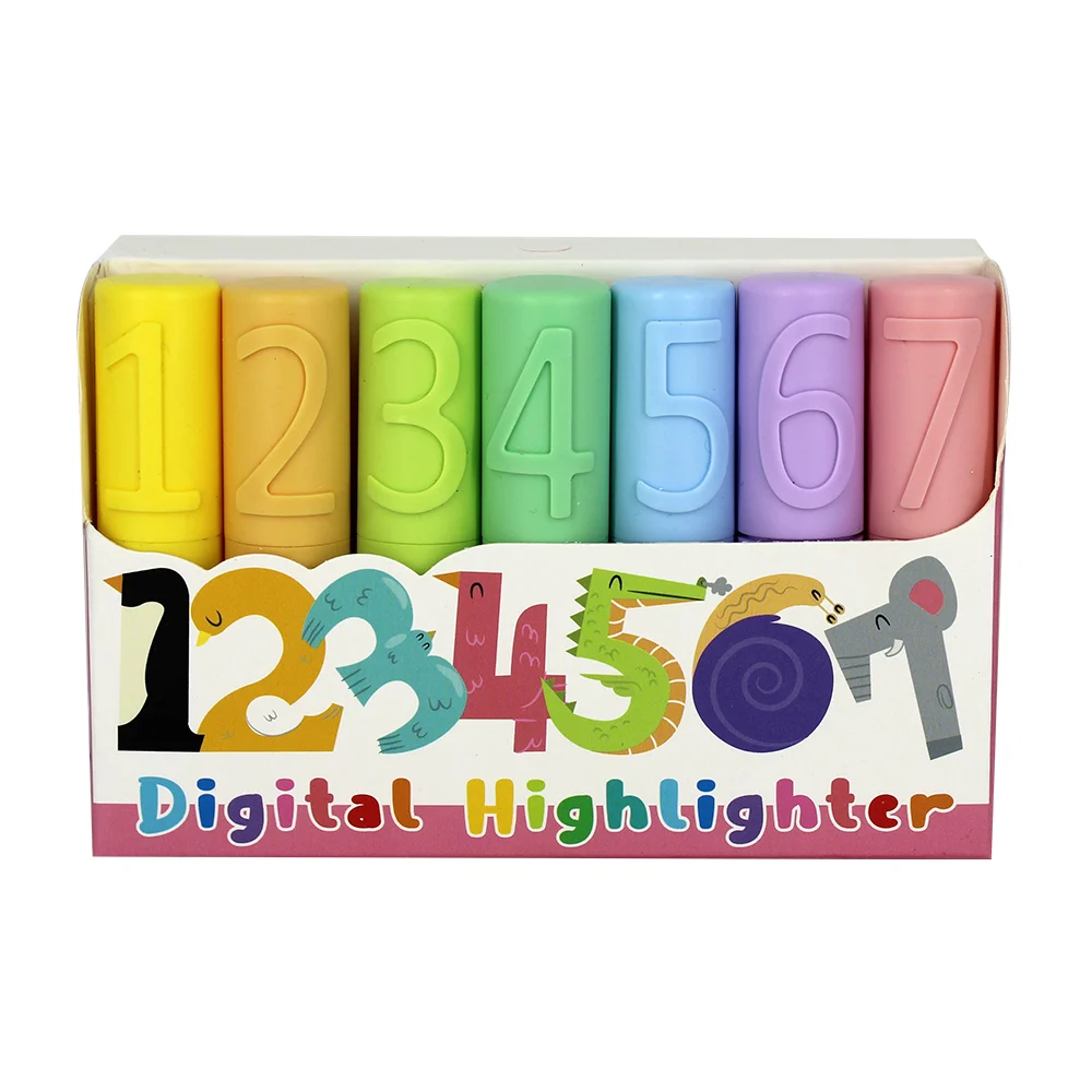 Paquete 7 marcatextos con diseño de números, variedad de colores / digital highlighter md-116