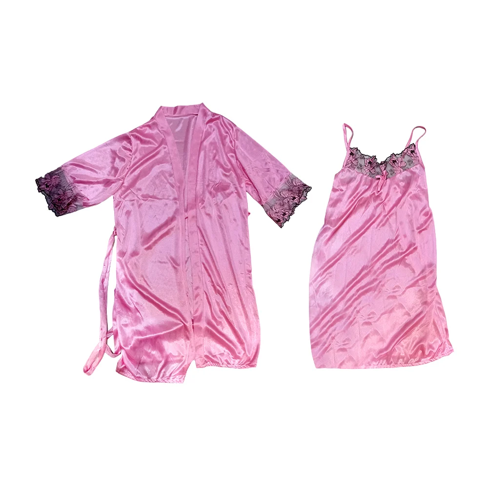 Set 2pzas camisón de tirantes + bata para dormir diseño con encaje brand promise, variedad de colores / zy-rtsy10537