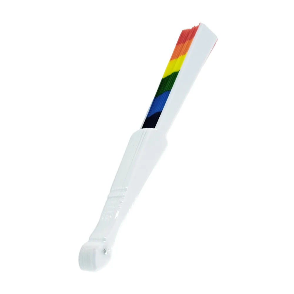 1pza Abanico de tela con diseño de arcoiris y mango de plástico / bt-1723