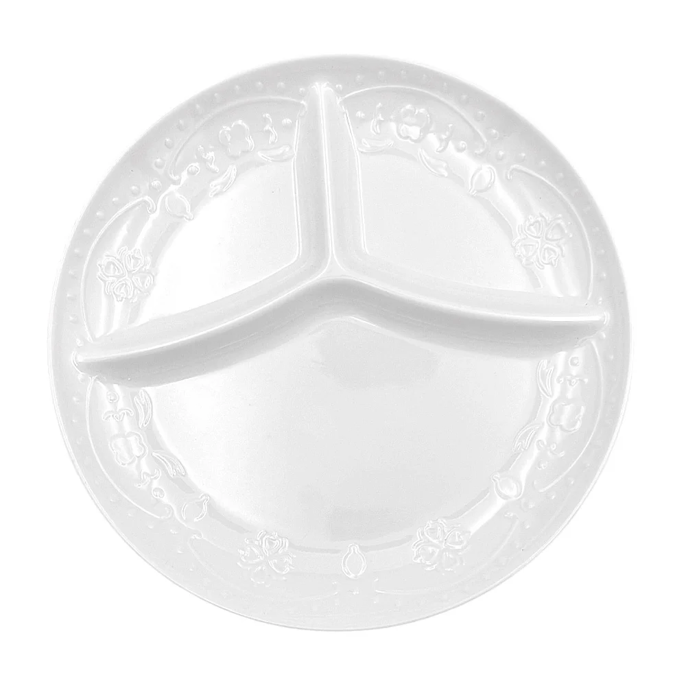 Plato de melamina con 3 divisiones y detalles florales, variedad de colores / a1285 / plato comida
