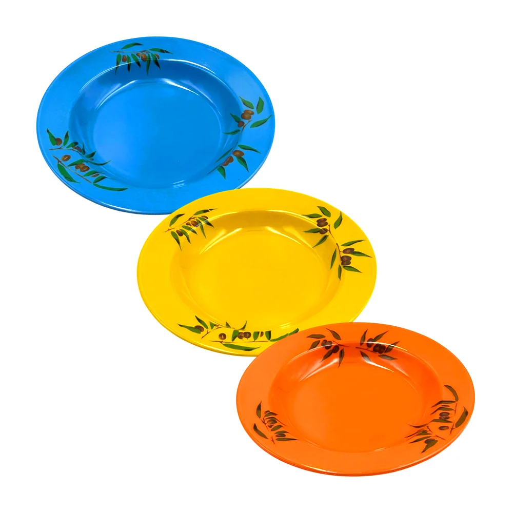1pza Plato hondo redondo de melamina con estampado de hojas, 23cm, variedad de colores / a1362