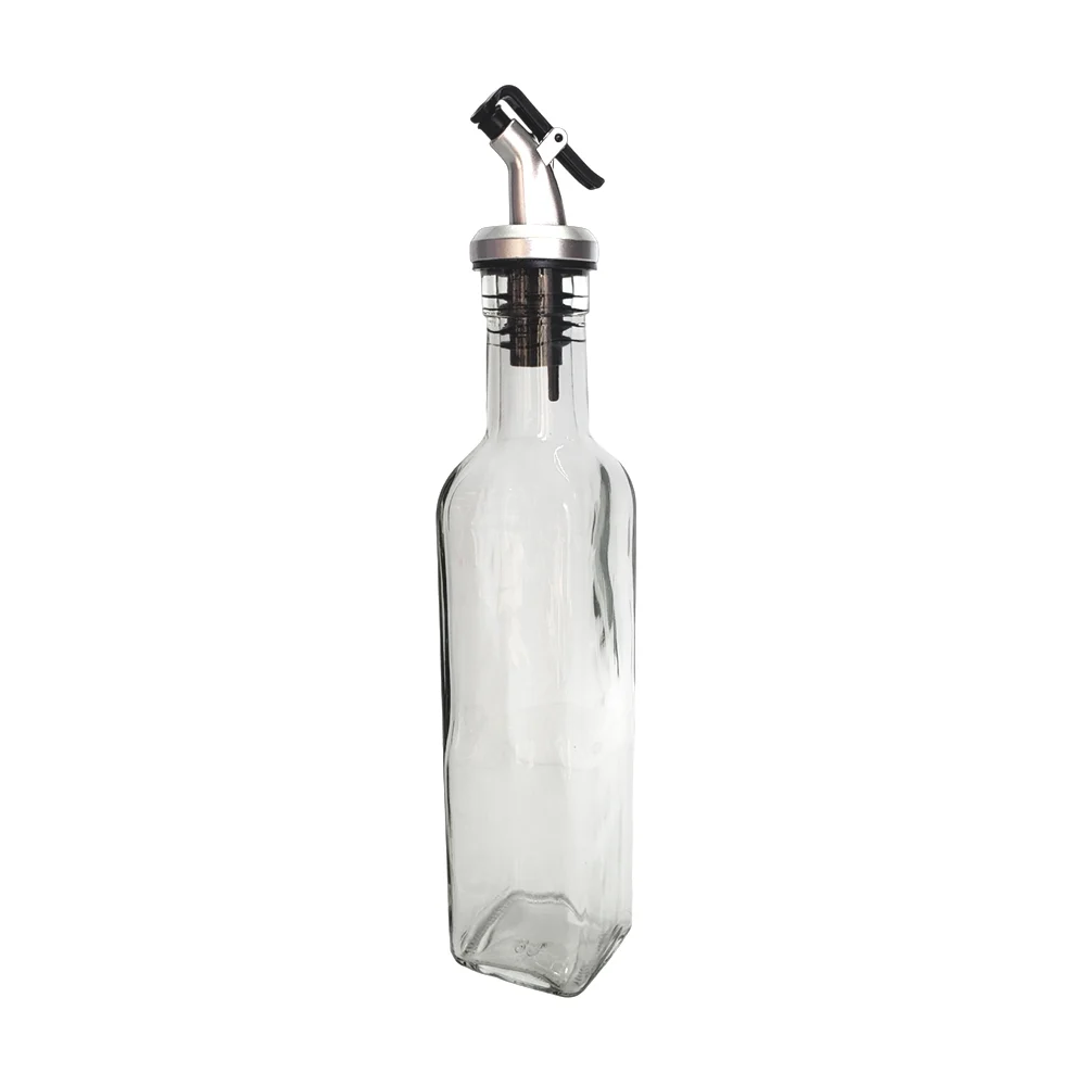Botella de vidrio dispensadora de aceite con base cuadrada, 250ml / a7216