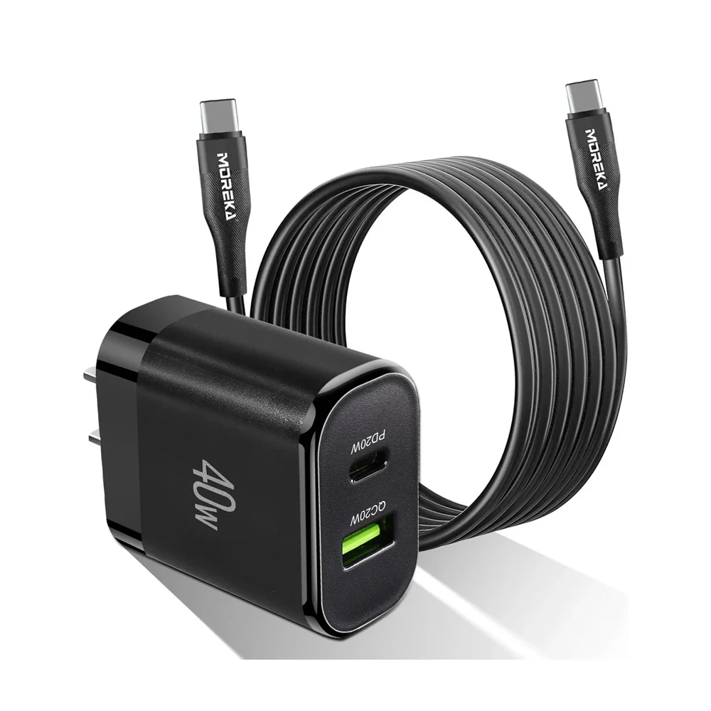 Combo cargador moreka con puerto usb-tipo c y cable tipo c a tipo c / ac110