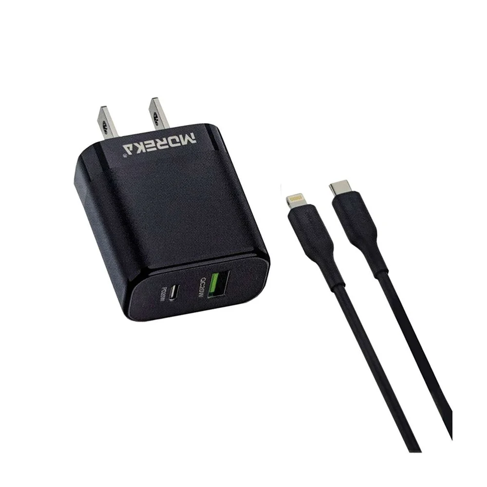Combo cargador moreka con puerto usb-tipo c y cable tipo c a lightning / ac111