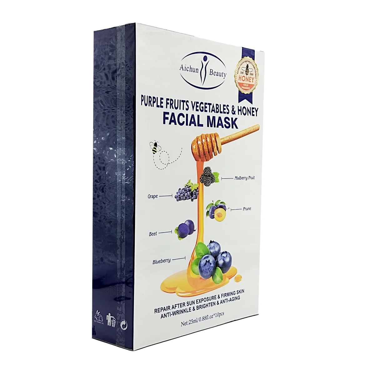 Caja 10 mascarillas hidratantes faciales con extracto de frutos morados y miel 25ml / aichun beauty / ac3078