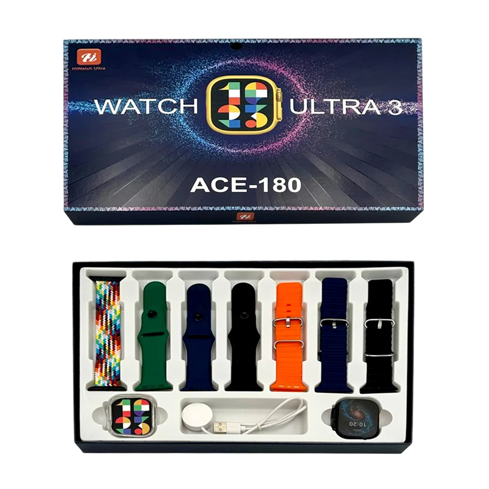 Smart watch ultra 3 con 7 correas intercambiables, funda protectora y cargador magnético / ace-180
