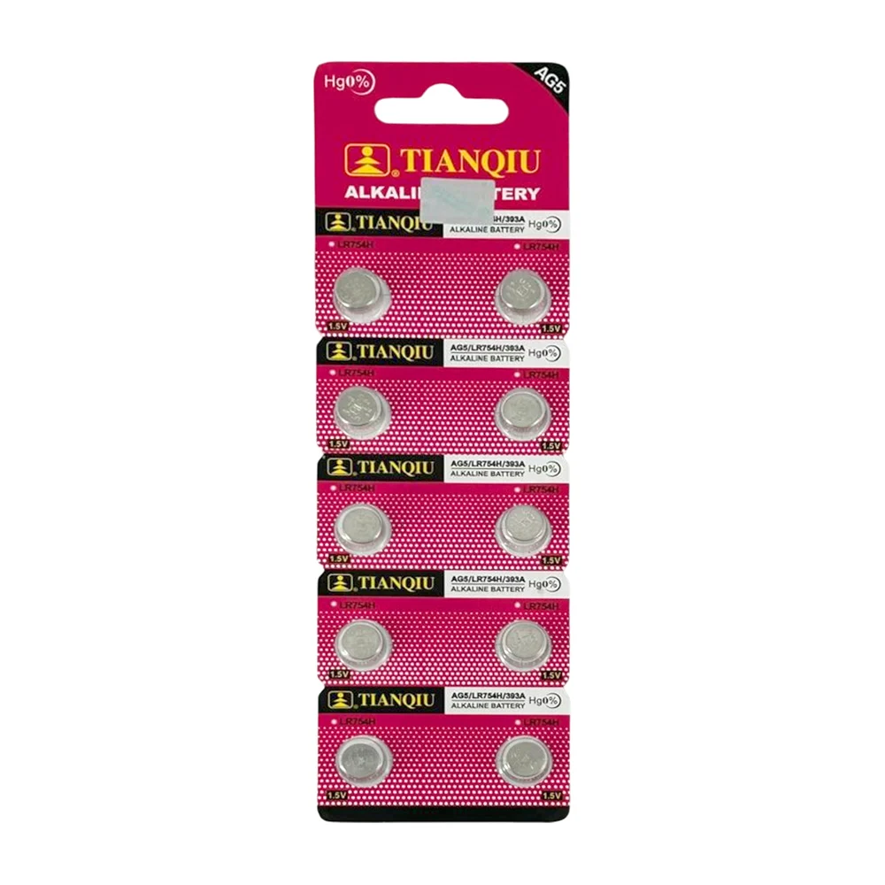 Blíster con 10 pilas baterías alcalinas tianqiu de ag5 y 1.5v / lr754h / 683808