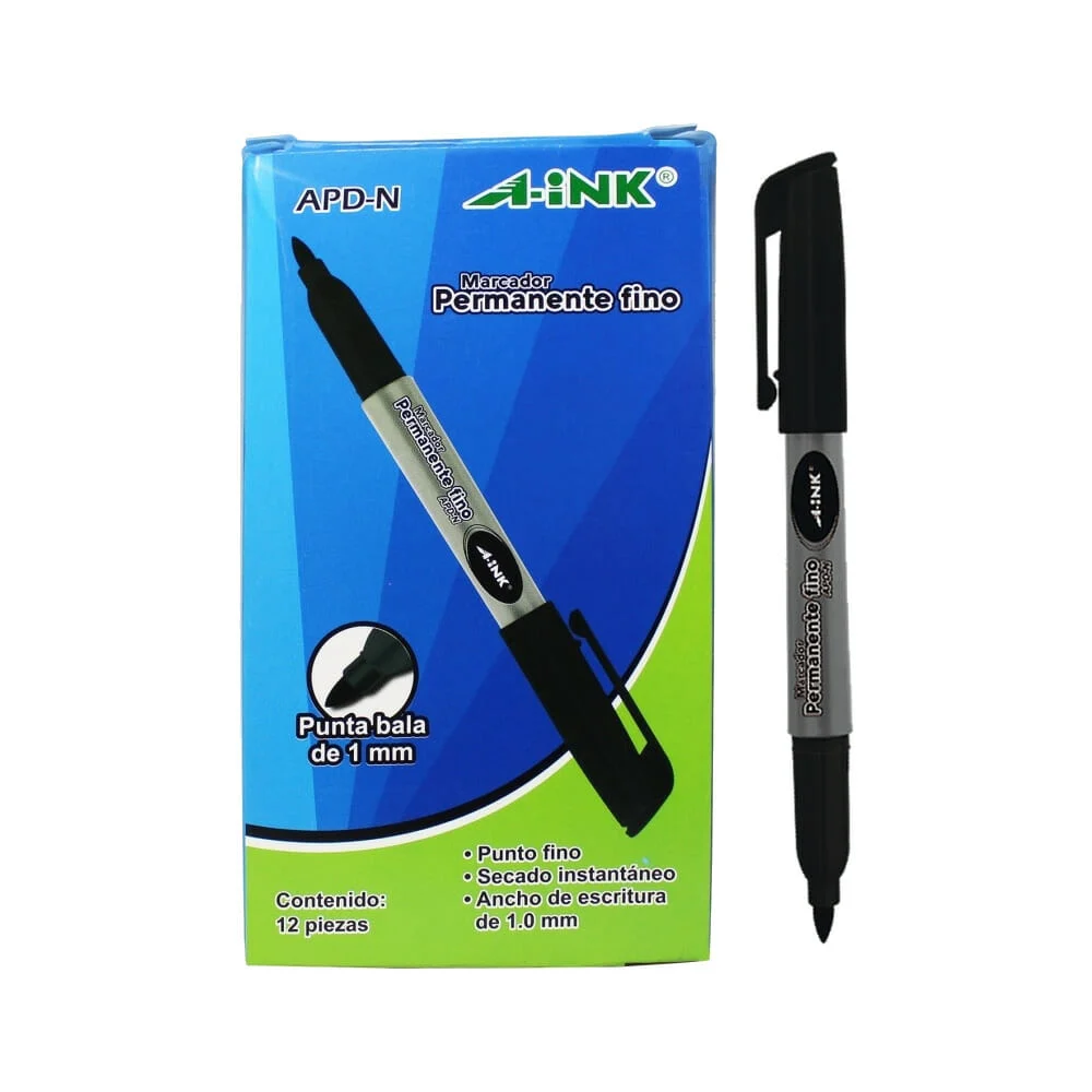 Caja con 12 marcadores permanentes a-ink de punta bala 1mm color negro