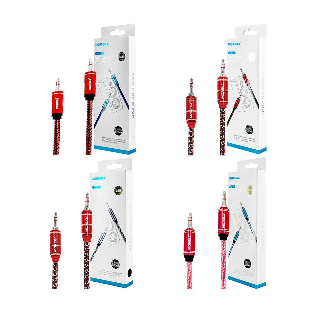 Cable de audio - auxiliar moreka tipo cuerda reforzado, con conector 3.5mm y longitud de 1500mm, variedad de modelos y colores / au-02 / au-03 / au-04