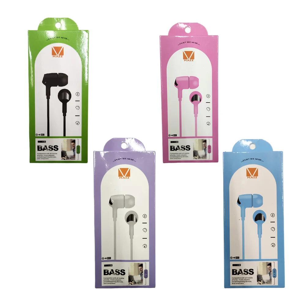 Audífonos alámbricos maiz con almohadillas de silicón y entrada jack 3.5mm, variedad de colores / ej-293