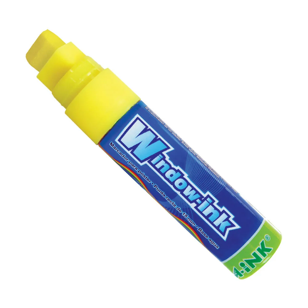 1pza Marcador multifuncional window-ink a-ink de punta recta 15mm color amarillo fluorescente a base de agua para póster o cristal