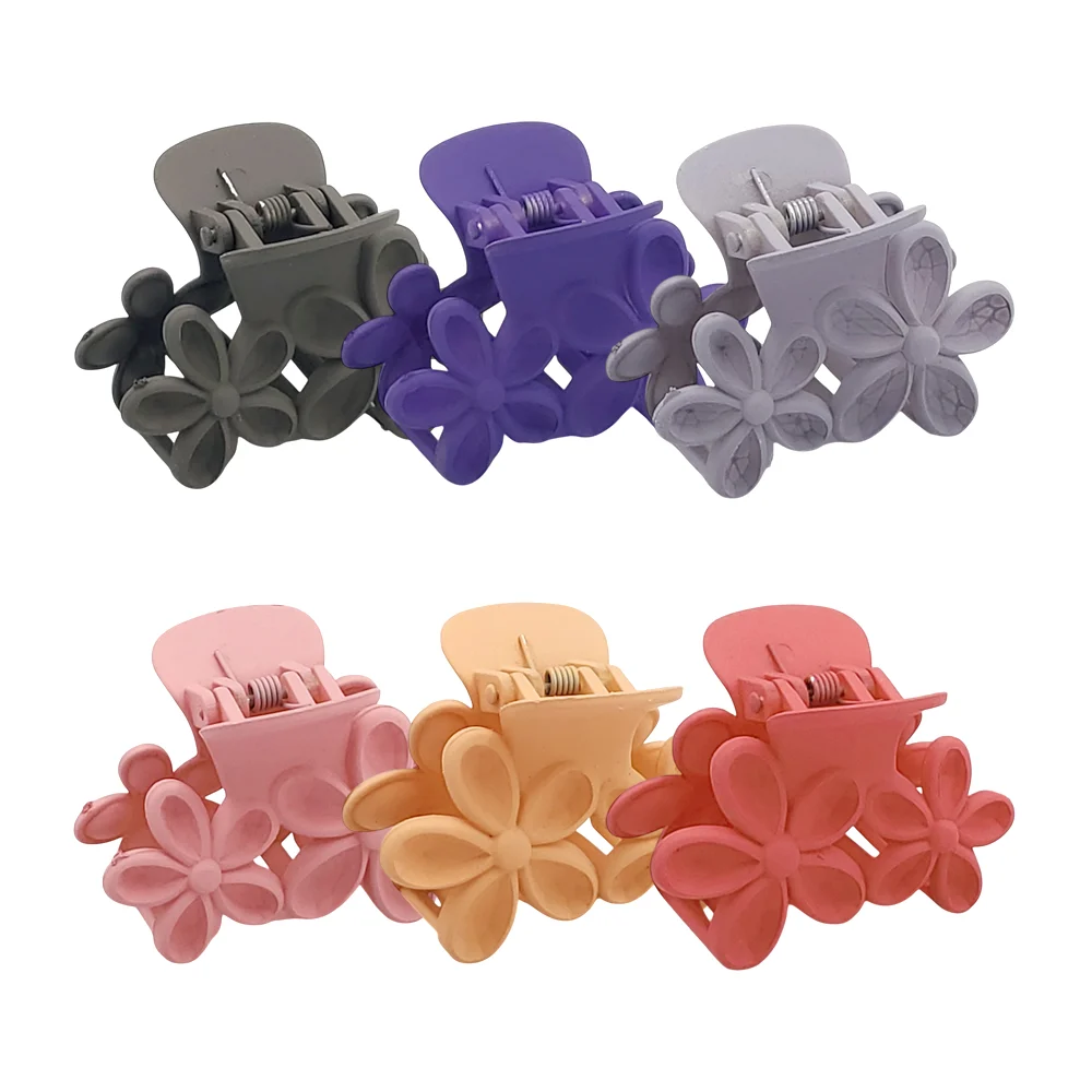1pza mini pinza de plástico para el cabello con 2 flores en terminación matte, variedad de colores / pinza flor / ay-1210