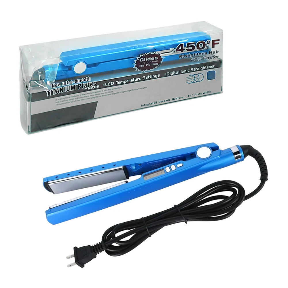 Plancha de cerámica para el cabello, delgada con indicador led, calentamiento rápido hasta 233°c-450°f, en color azul / ay-1314 / bb-888