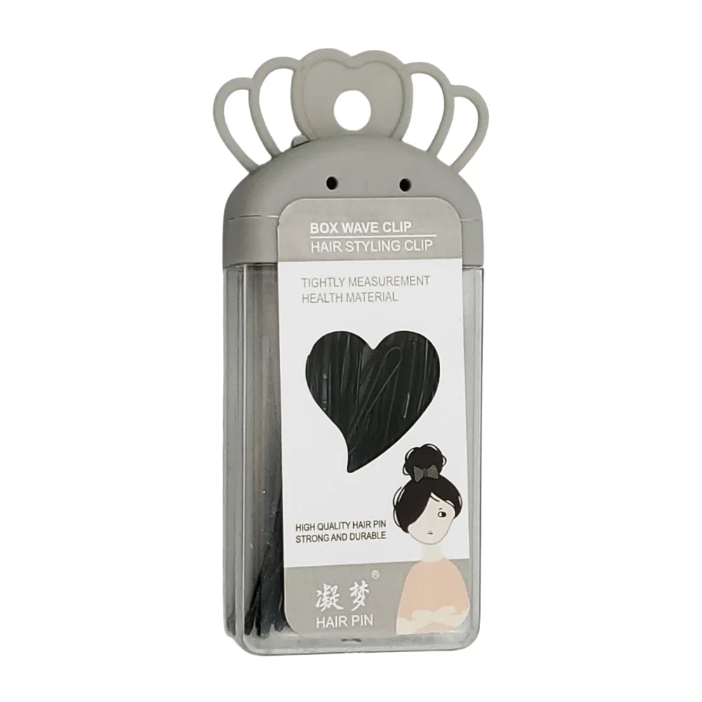 Estuche con 20 pasadores hair pin para el cabello en color negro, estuche con decoración de corazones en la tapa, variedad de colores / hair pin / ay-529 / pasador 6611