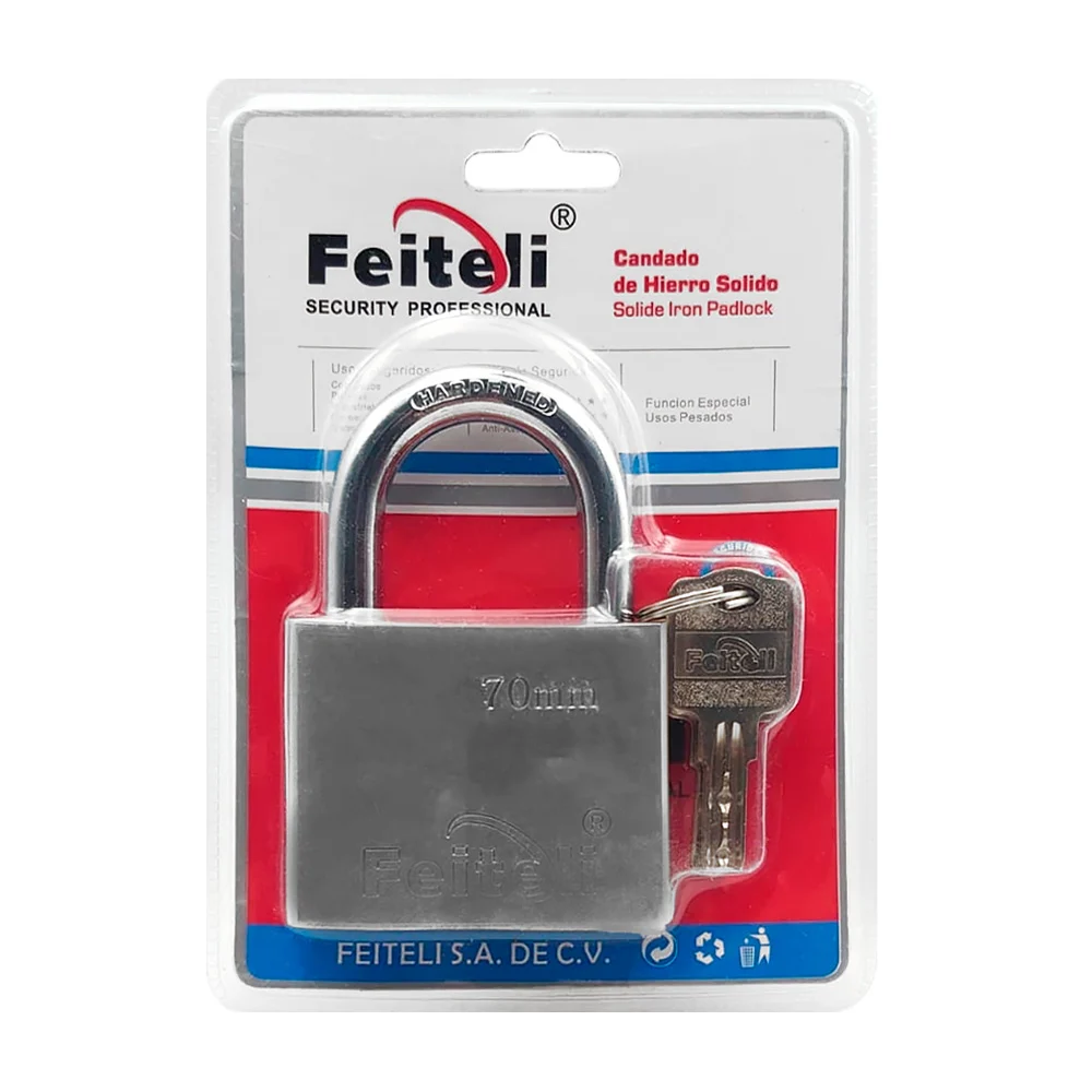 Candado de hierro sólido de gancho medio, 70mm, antioxido, nivel de seguridad alta + juego de llaves / b2-70 / b270