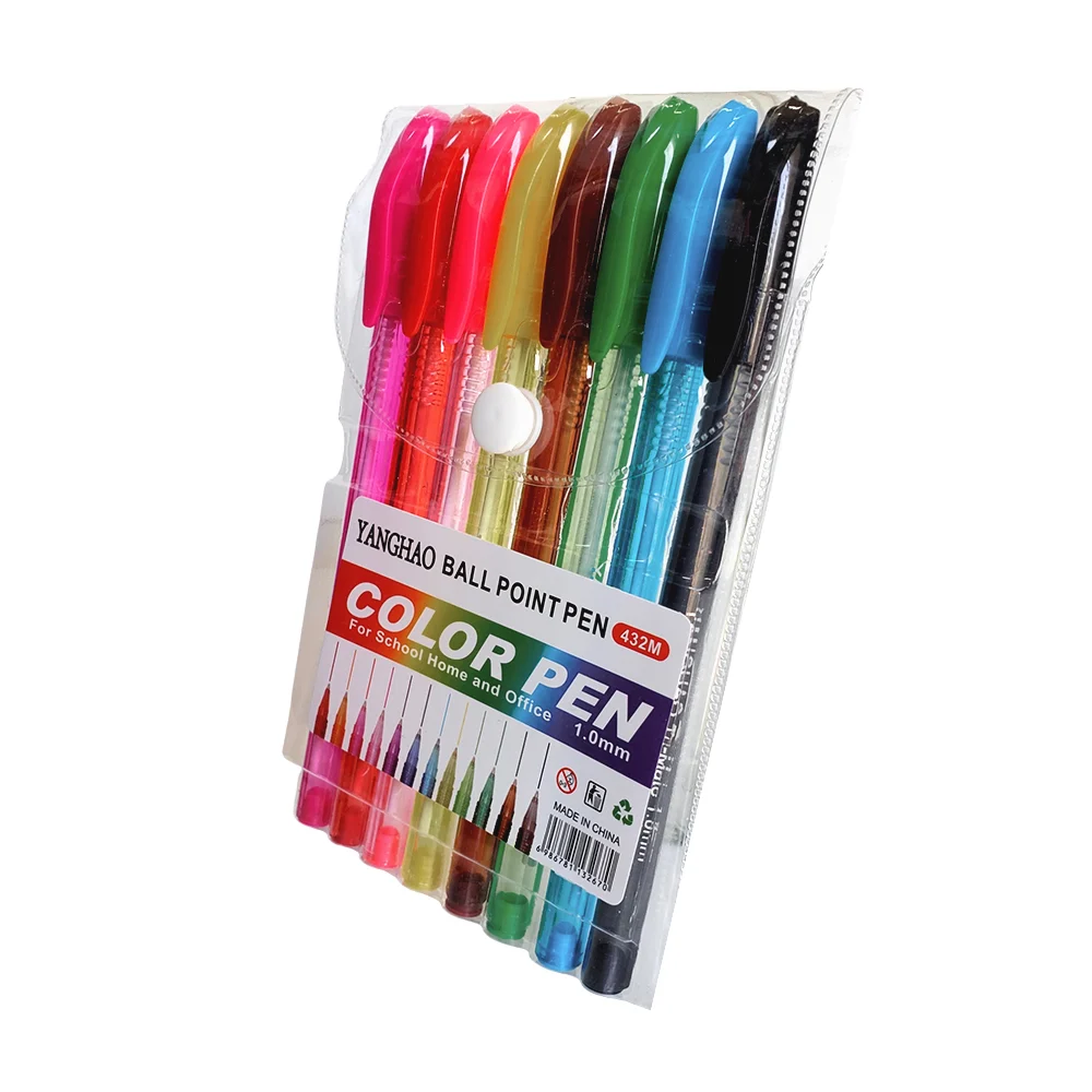 Paquete con 8 plumas de colores en tonos brillantes, 1.0mm / yanghao / b2452