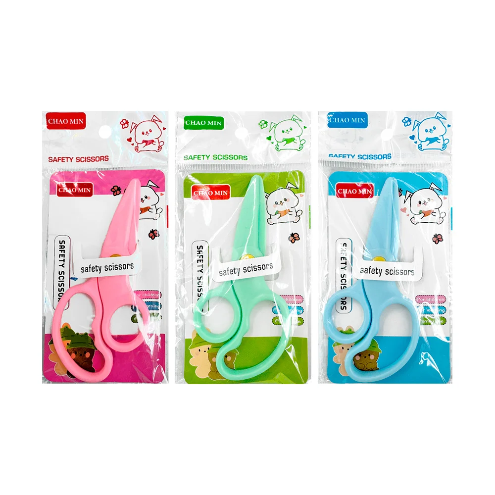Tijeras infantiles color liso de seguridad para papel o cartón con puntas de plástico, 12.5 cm, variedad de colores / b3218 / chao min / 522