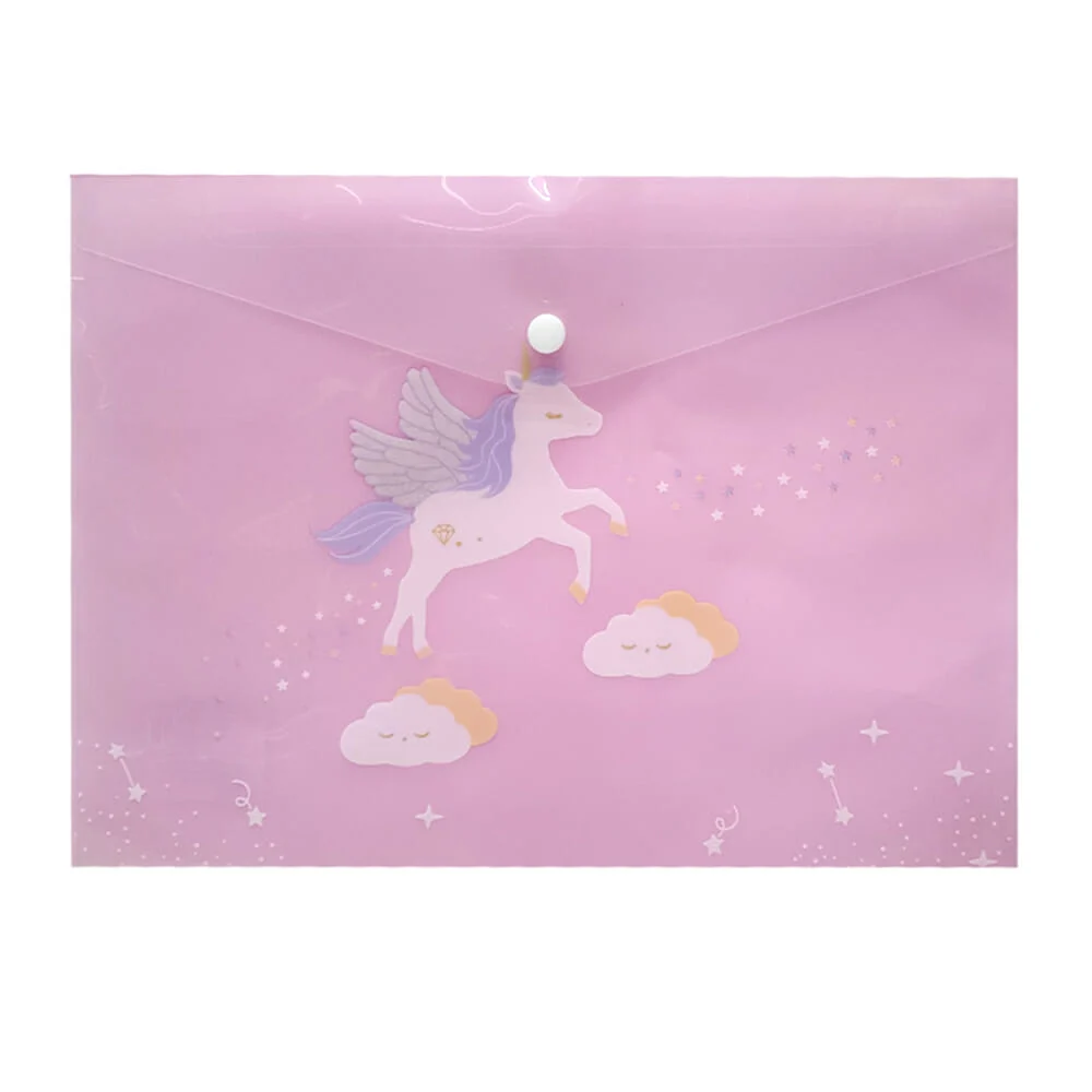 1pza Folder carpeta de plástico tipo sobre con broche, diseño de unicornio, variedad de colores / b44 / 5016f
