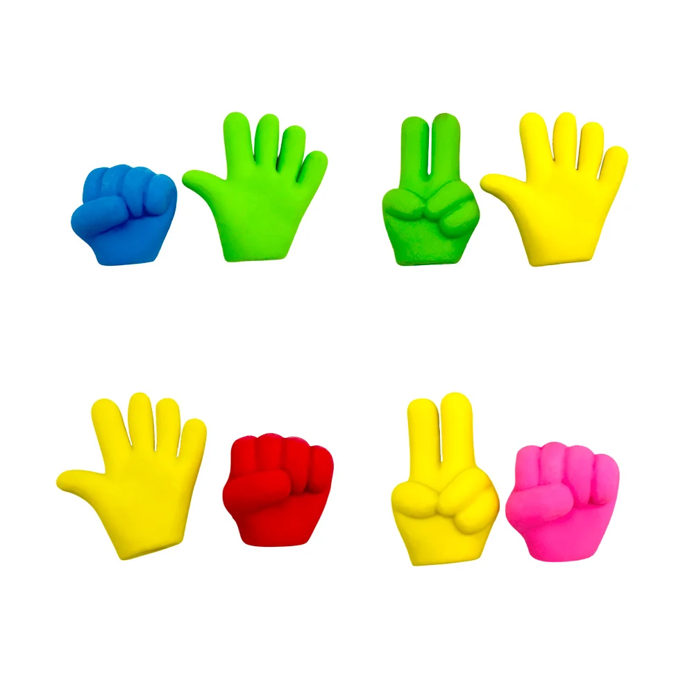 Par de borradores de colores para lápiz con forma de mano - piedra papel o tijera, variedad de colores / b8521 / eraser