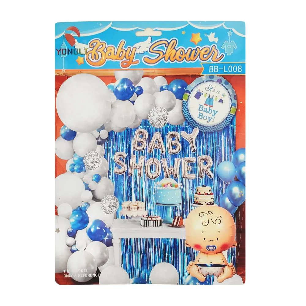 Kit decorativo para fiesta baby shower niña o niño, con diversos globos y cortina metálica / bb-l006