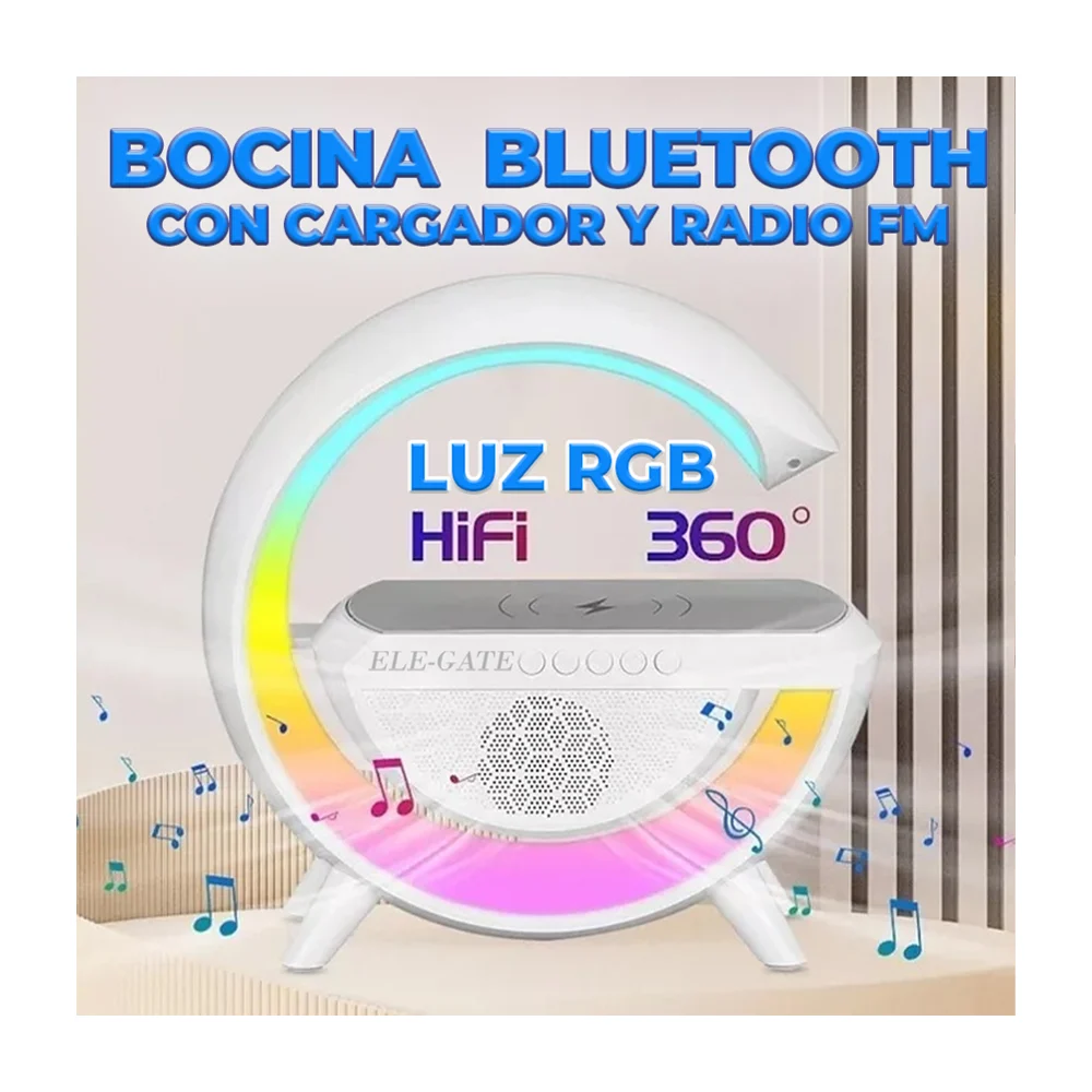 Bocina bluetooth en forma de g con radio fm, cargador inalámbrico y luz rgb / av.sz.bc.jqs