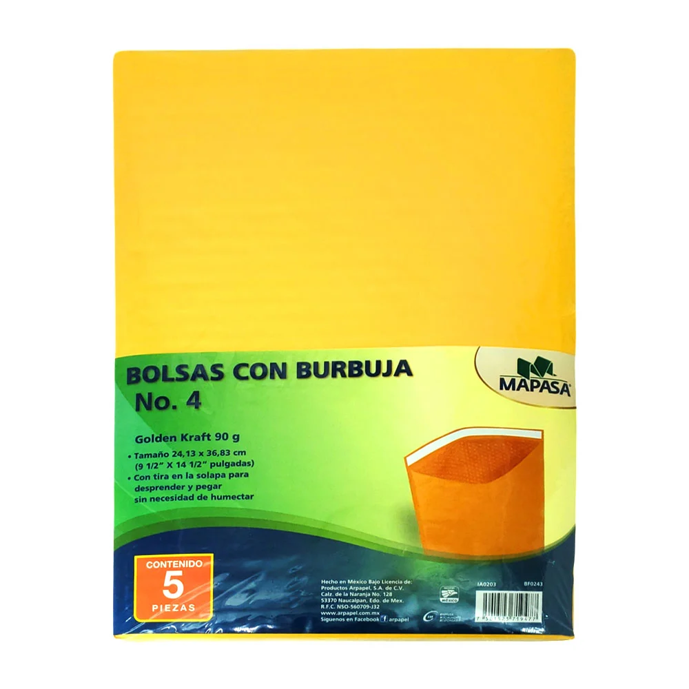 Paquete con 5 sobres burbuja de 24.13x36...