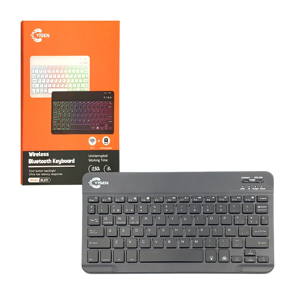 Teclado inalámbrico yisen con luces rgb compatible con android, ios y windows, variedad de colores / wireless bluetooth keyboard / bl031