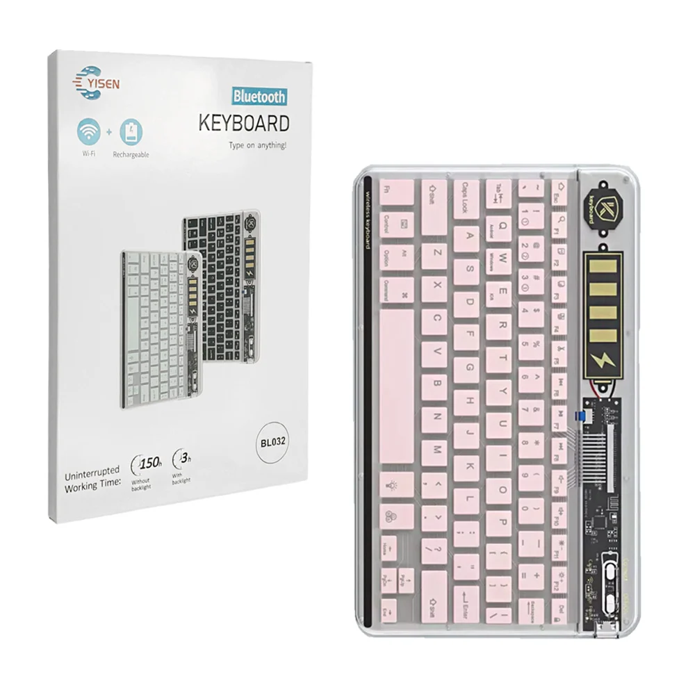 Teclado inalámbrico yisen con diseño transparente, recargable compatible con android, ios y windows , variedad de colores / keyboard / bl032