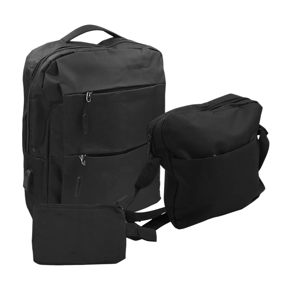 Mochila grande en color liso con 3 compartimentos y 2 bolsas multifuncionales, variedad de colores / bnz-209135