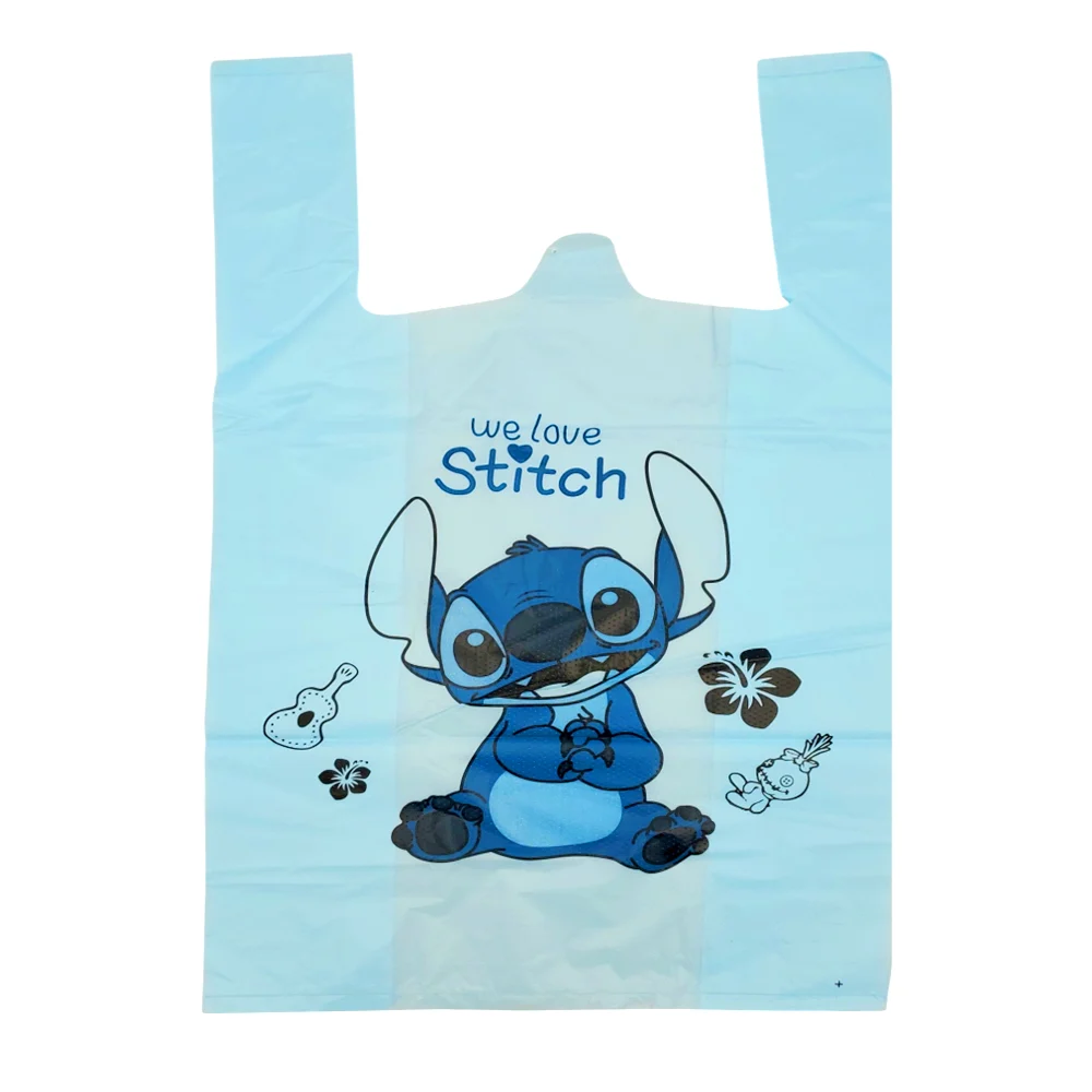 Paquete con 50 bolsas plásticas de camiseta, diseño de personajes animados, 30x26.5cm, variedad de colores / bol / bolsa multifuncional
