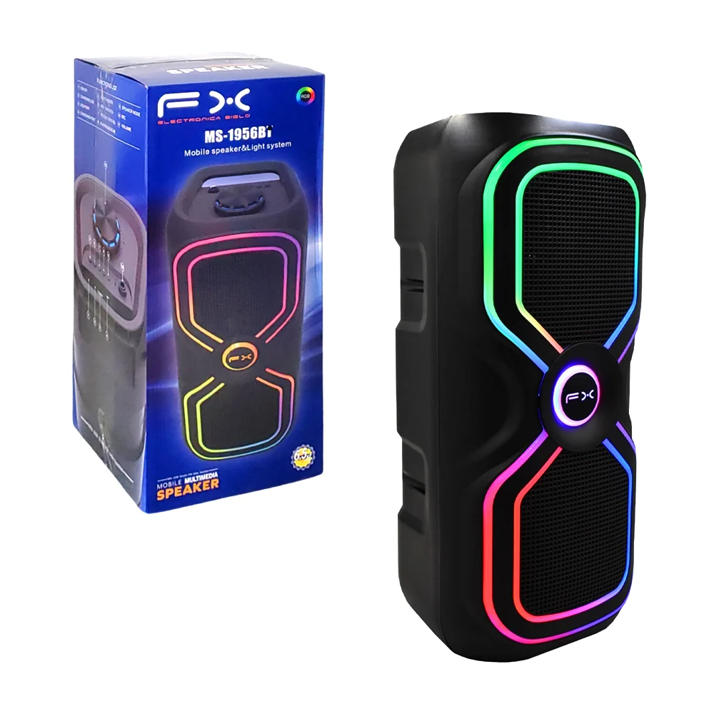 Bocina altavoz bluetooth portátil fx de 6.5x2 pulgadas, luces rgb en forma de 8 u onduladas, entrada para micrófono, usb y tf / ms-1956bt / electronica siglo fx / ms-1655bt