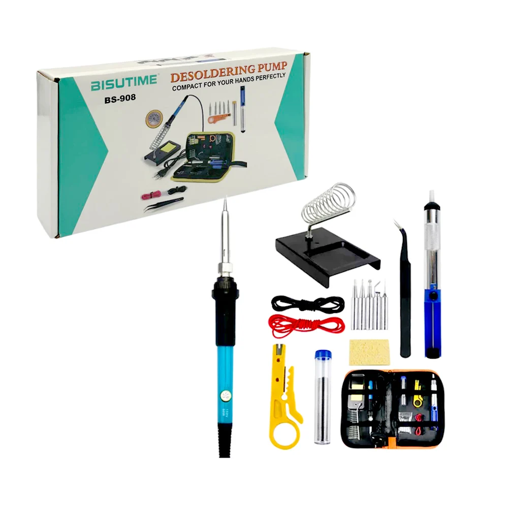 Kit de cautín para soldadura de temperatura ajustable, variedad de accesorios / bisutime / desoldering pump / bs-908