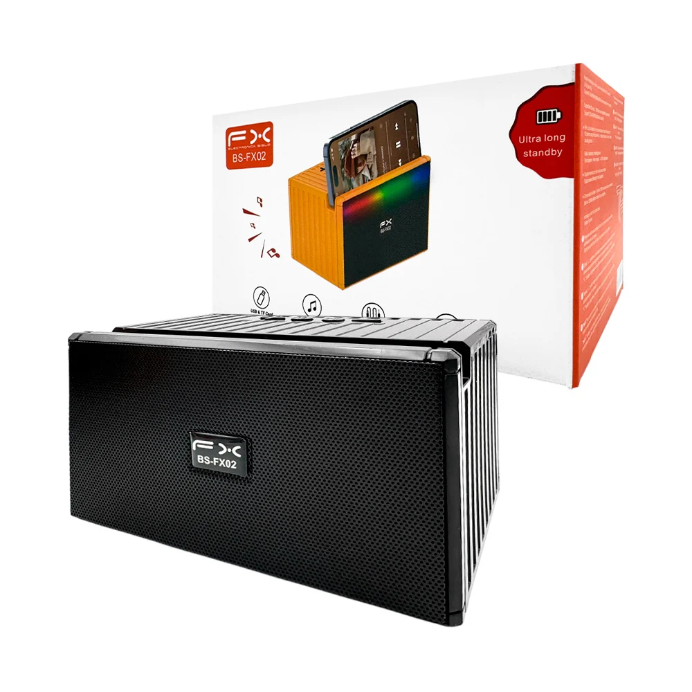 Bocina bluetooth rectangular recargable con soporte para celular, luz rgb, correa, entrada tipo usb y tf, variedad de colores / bs-fx02