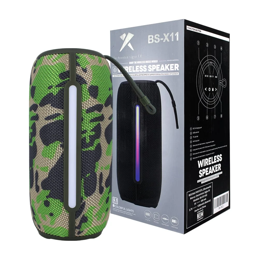 Bocina cilíndrica, bluetooth, con puerto USB - TF, luces RGB, pequeña, con correa, variedad de colores y modelos / bs-x11