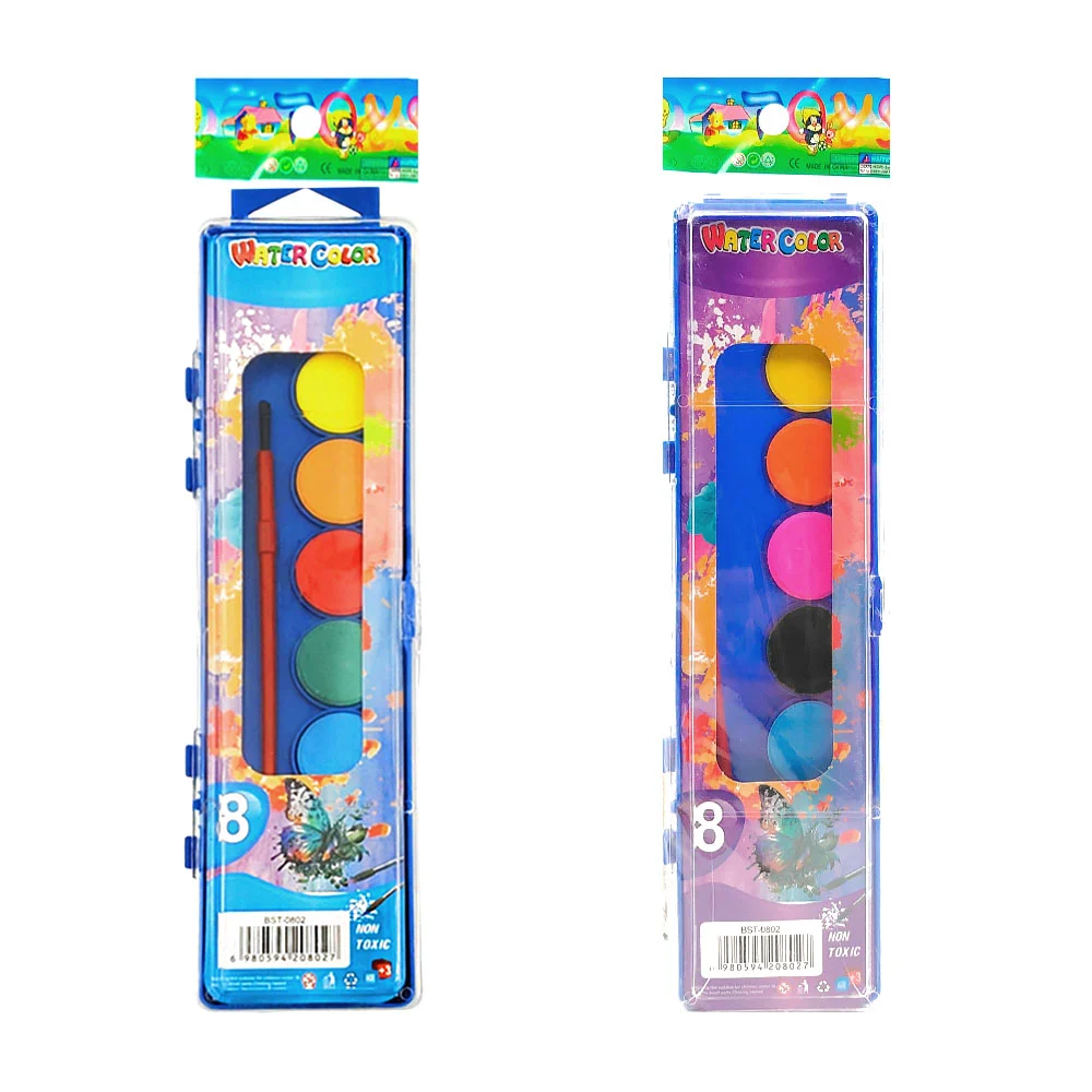 1pza Estuche transparente con 8 acuarelas pequeñas y pincel de plástico, variedad de colores / water color pen set / j758