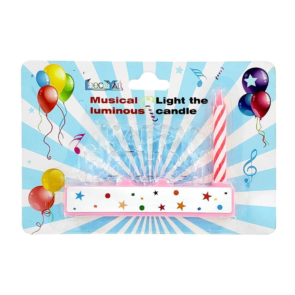Letrero de happy birthday con música y luz led + vela para colorar en pastel o mesa / musical luminous