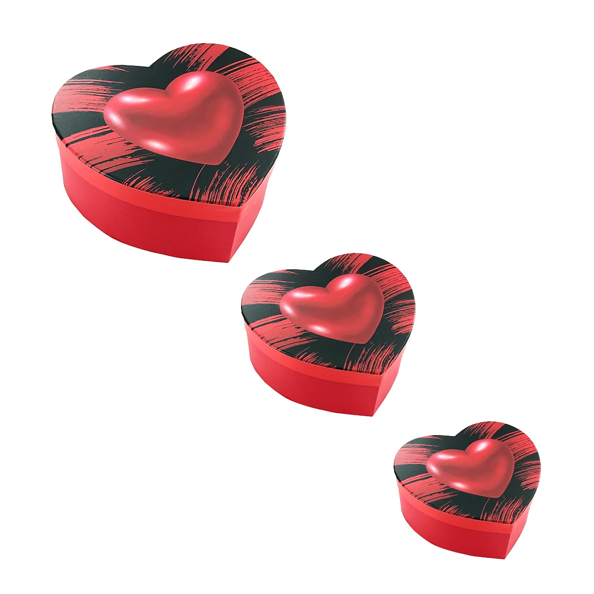 Set 3 cajas de regalo en forma de corazón diferentes tamaños 15x6cm, 17x7.5cm, 21x9cm, y tapa con diseño / bt-1673-c