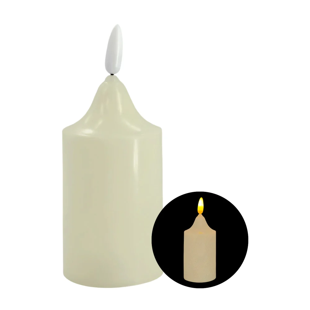 1pza Vela de plástico mediana con luz led cálida en forma de flama y cuerpo cilíndrico, 12x5 cm aprox / bt-2067-m