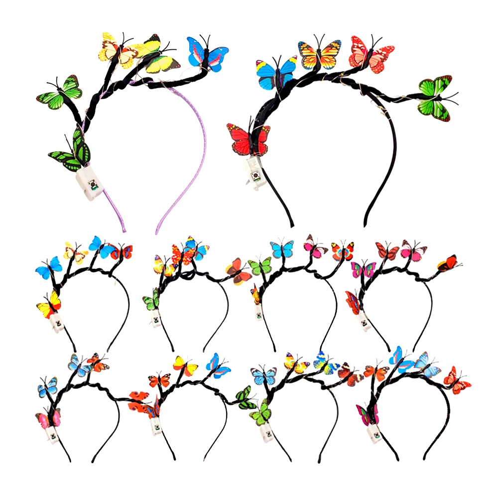 Diadema de plastico con mariposas y luz led, variedad de colores y diseños / bt-2729
