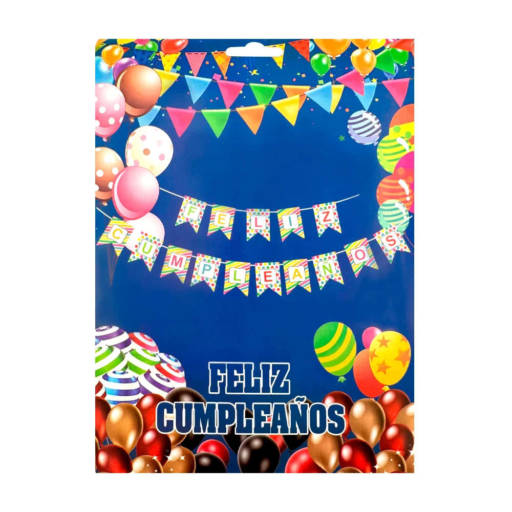 Banderín de 15 pzas con letras individuales para formar frase felíz cumpleaños, diseño de líneas y puntos de colores / bt-722