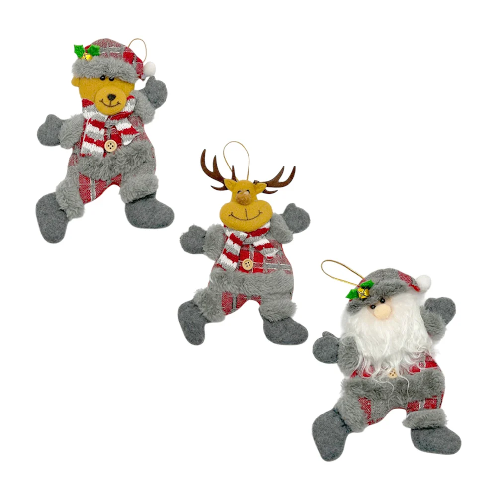 1pza Adorno colgante afelpado con diseño personajes navideños + traje, mini cascabel y detalles de peluche 18cm, variedad de modelos / bt-978